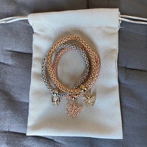 Rhinestone Butterfly Charm Bangle Set